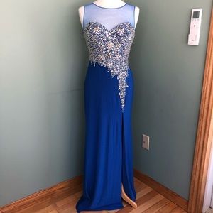 Dark blue prom/formal dress with leg slit